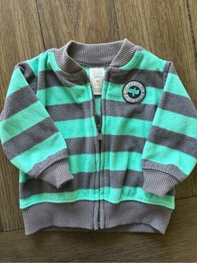 Carter's Mint and Gray Striped Fleece Zip-Up Crewneck Baby Jacket -3m